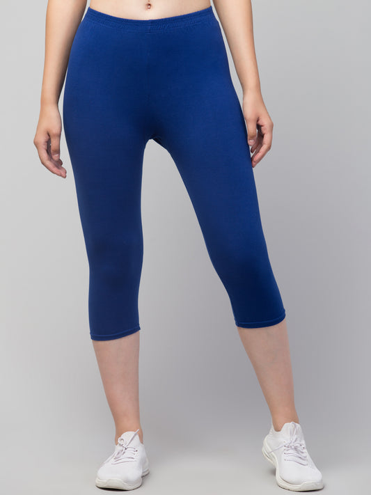 WOMEN SOLID ROYAL BLUE  MID RISE SKINNY FIT  CAPRIS