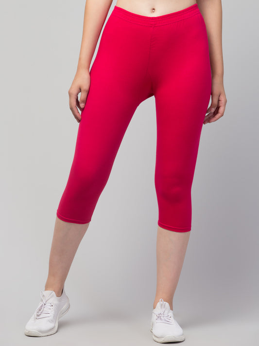 WOMEN SOLID RANI PINK  MID RISE SKINNY FIT  CAPRIS
