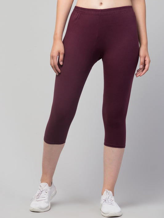 WOMEN SOLID PURPLE  MID RISE SKINNY FIT  CAPRIS