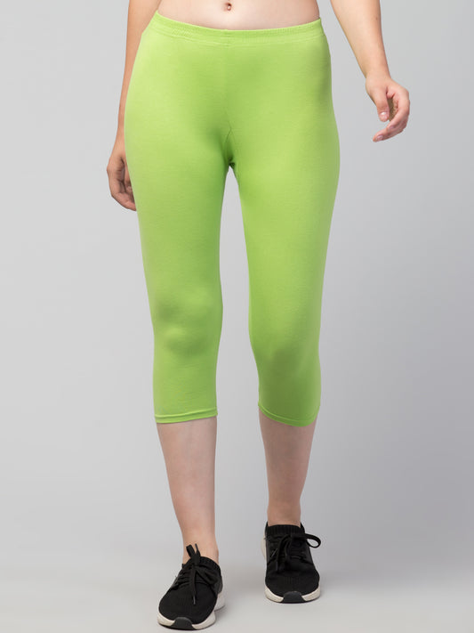 WOMEN SOLID LT GREEN MID RISE SKINNY FIT CAPRIS