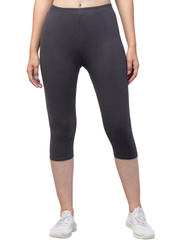WOMEN SOLID GREY MID RISE SKINNY FIT CAPRIS