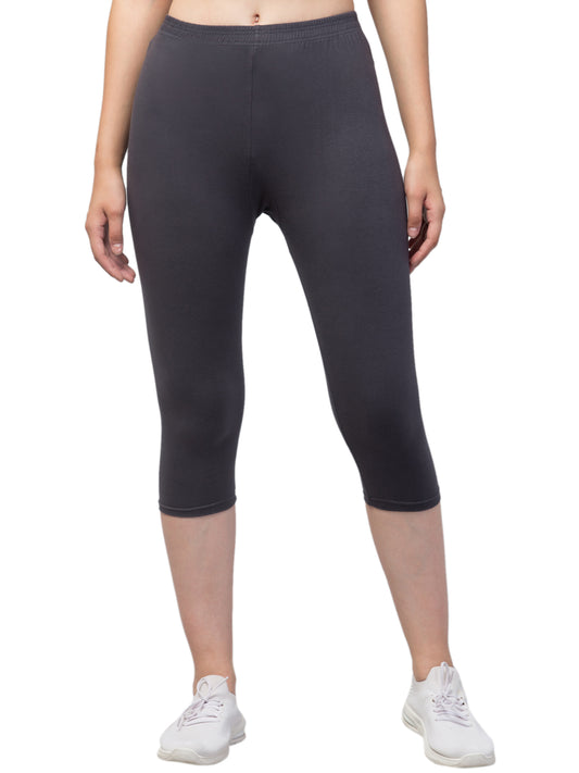 WOMEN SOLID GREY MID RISE SKINNY FIT CAPRIS
