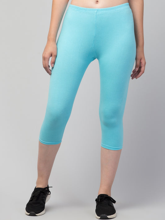 WOMEN SOLID AQWA  MID RISE SKINNY FIT  CAPRIS