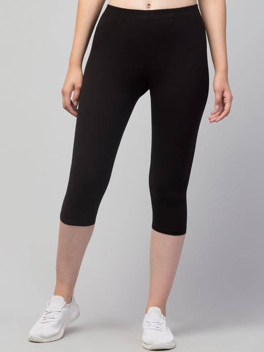 WOMEN SOLID BLACK  MID RISE SKINNY FIT  CAPRIS