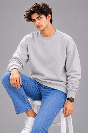 Men’s Solid Grey Oversized Crew Neck Sweatshirt