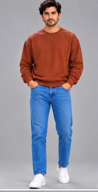 Men’s Solid Brown Oversized Crew Neck Sweatshirt