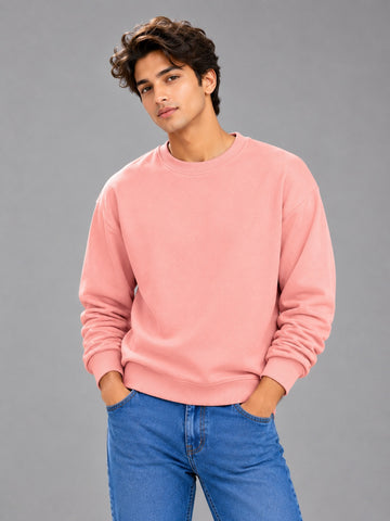 Men’s Solid Peach Oversized Crew Neck Sweatshirt