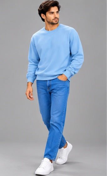 Men’s Solid Sky Blue Oversized Crew Neck Sweatshirt
