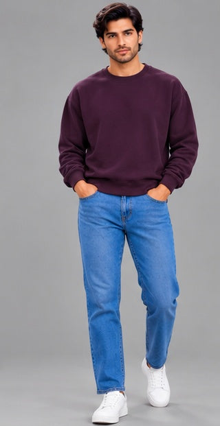 Men’s Solid Wine Oversized Crew Neck Sweatshirt