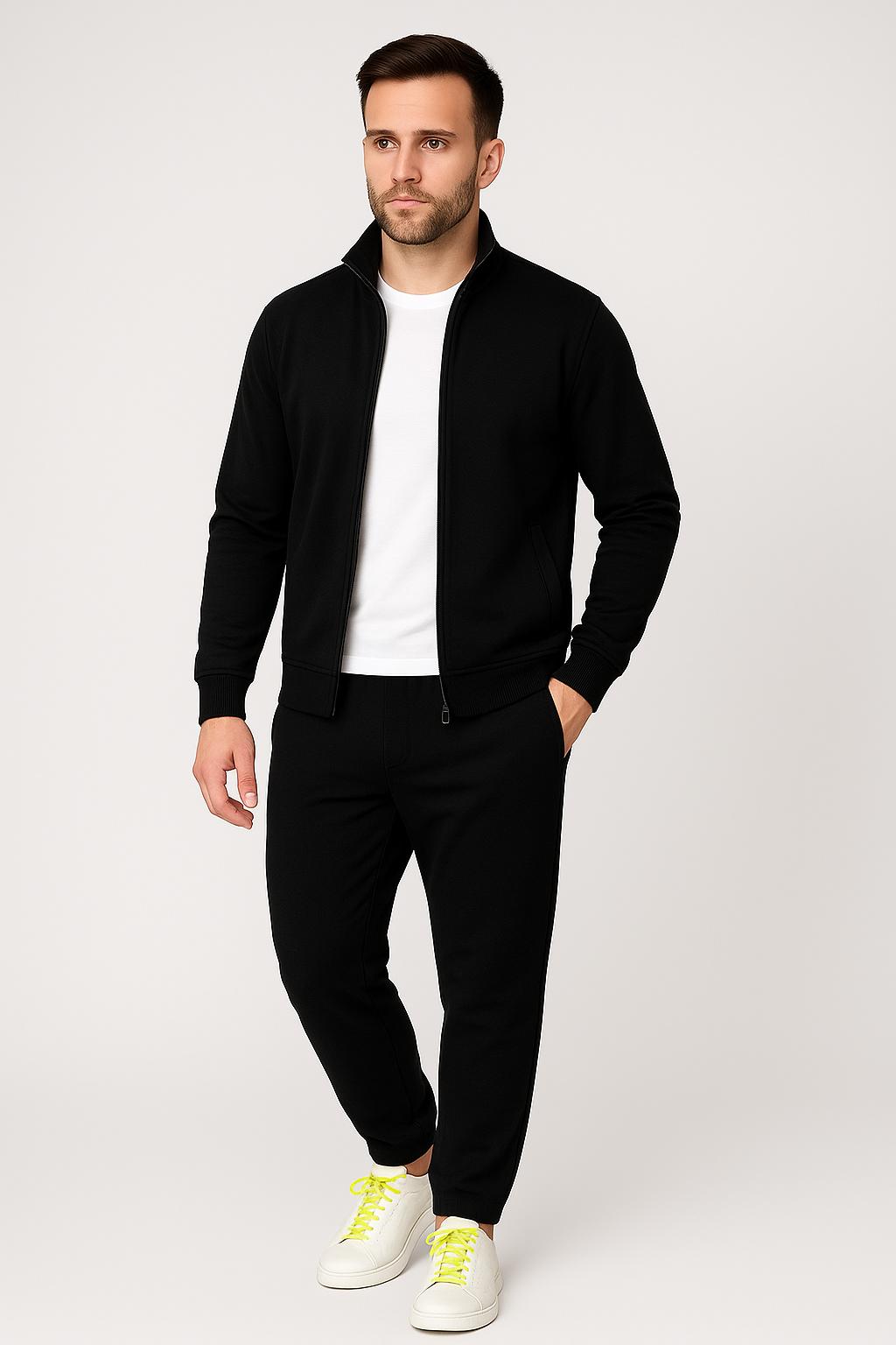 Men’s Stretch Tracksuit Set – Black (NS Lycra)