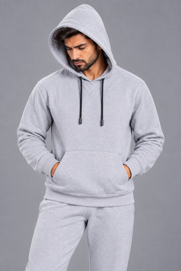 Men's Solid Hooded Tracksuit Set with Kangaroo Pocket