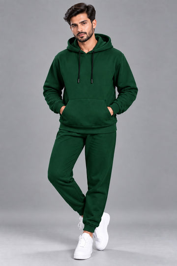 Men's Solid Hooded Tracksuit Set with Kangaroo Pocket