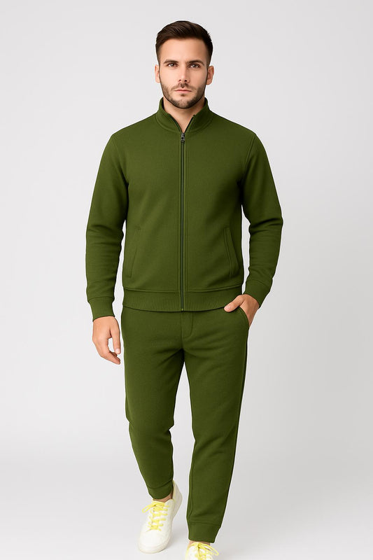 Men’s Stretch Tracksuit Set – Olive Green (NS Lycra)