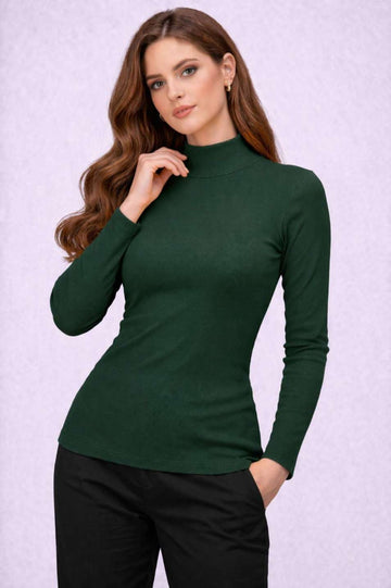 Women's Full Sleeve High Neck Ribbed Slim Fit Top