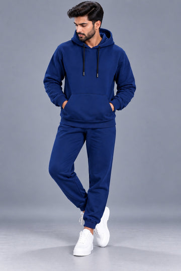 Men's Solid Hooded Tracksuit Set with Kangaroo Pocket