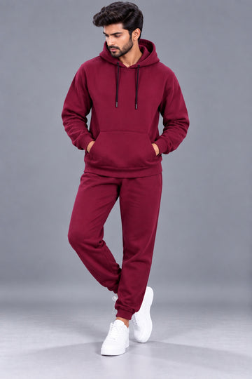Men's Solid Hooded Tracksuit Set with Kangaroo Pocket
