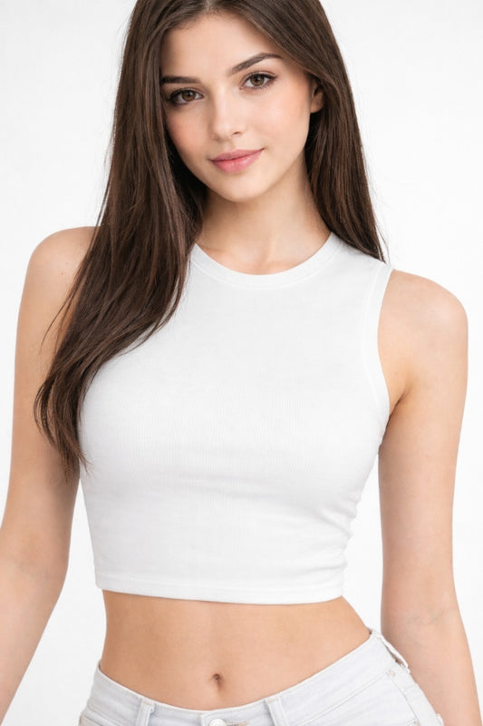 women’s solid light blue sleeveless ribbed crop top