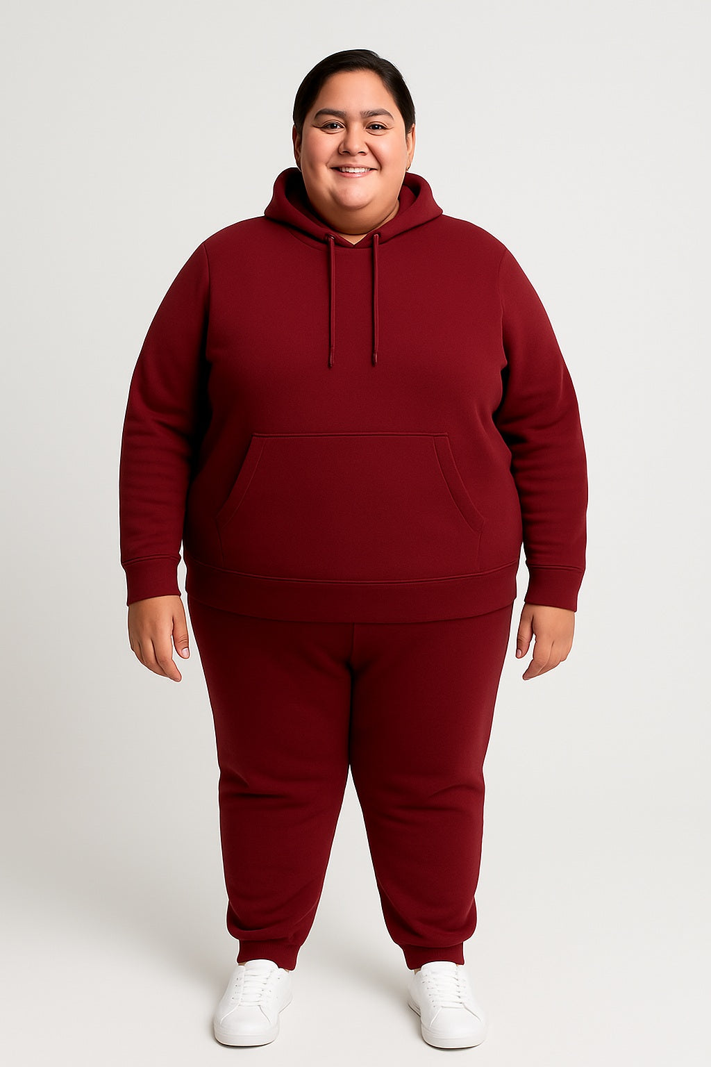 Women’s Plus-Size Hoodie Tracksuit Set – Maroon (Polyester Fleece)