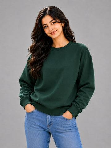 Apraa & Parma Women Solid Fleece Sweatshirt | Full Sleeve Round Neck Warm Casual Wear