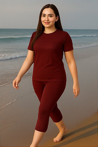 Women Solid Maroon Swim Dress with Capri Leggings-SWI-53