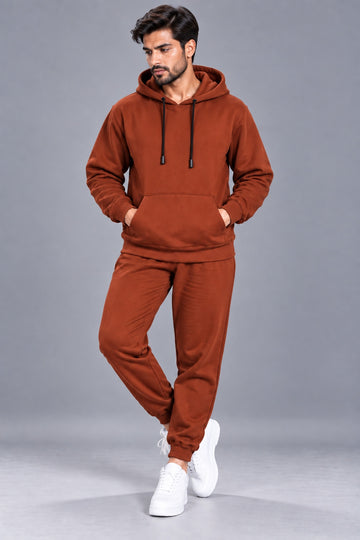 Men's Solid Hooded Tracksuit Set with Kangaroo Pocket