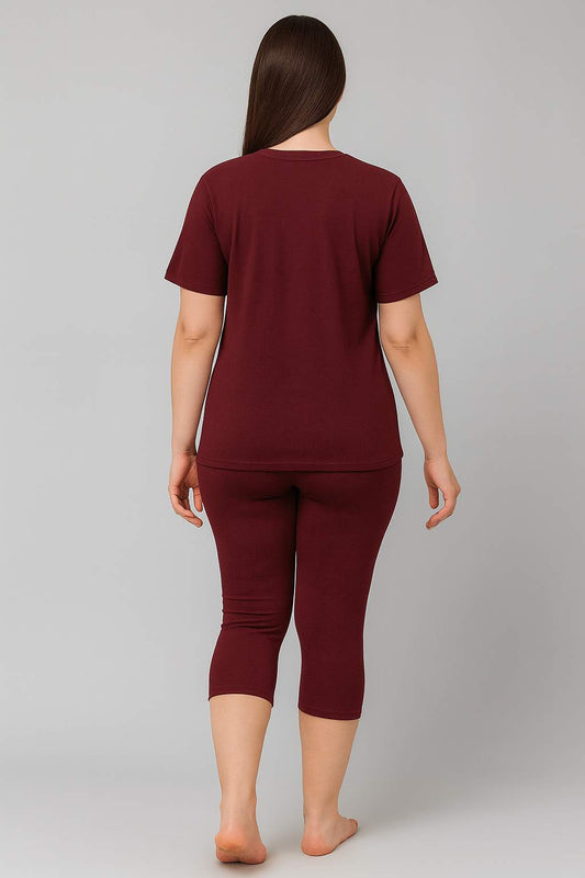 Women Solid Maroon Swim Dress with Capri Leggings-SWI-53