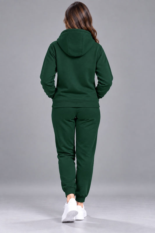 Women's Solid Hooded Tracksuit Set with Kangaroo Pocket