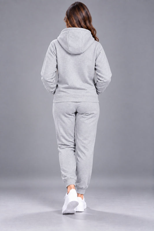 Women's Solid Hooded Tracksuit Set with Kangaroo Pocket