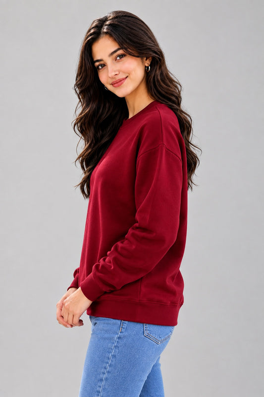 Apraa & Parma Women Solid Fleece Sweatshirt | Full Sleeve Round Neck Warm Casual Wear