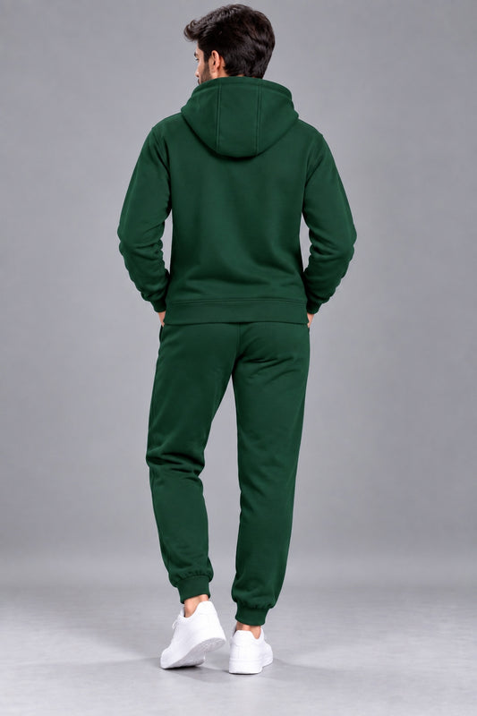 Men's Solid Hooded Tracksuit Set with Kangaroo Pocket