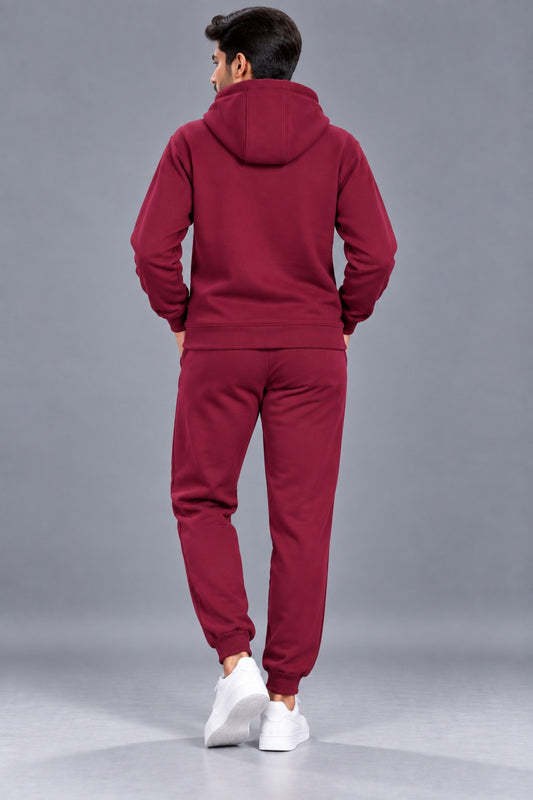 Men's Solid Hooded Tracksuit Set with Kangaroo Pocket
