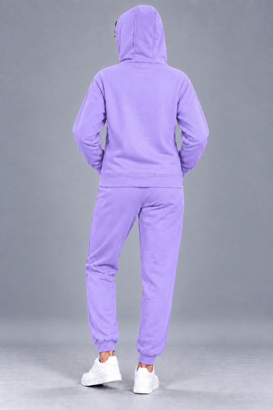 Women's Solid Hooded Tracksuit Set with Kangaroo Pocket