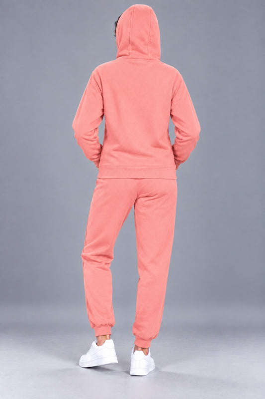 Women's Solid Hooded Tracksuit Set with Kangaroo Pocket