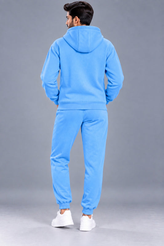 Men's Solid Hooded Tracksuit Set with Kangaroo Pocket