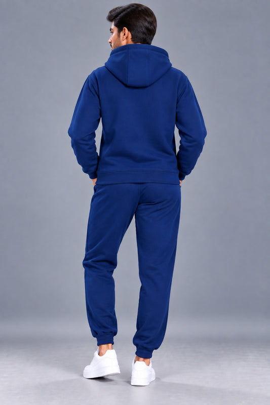 Men's Solid Hooded Tracksuit Set with Kangaroo Pocket
