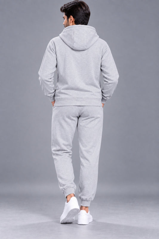 Men's Solid Hooded Tracksuit Set with Kangaroo Pocket