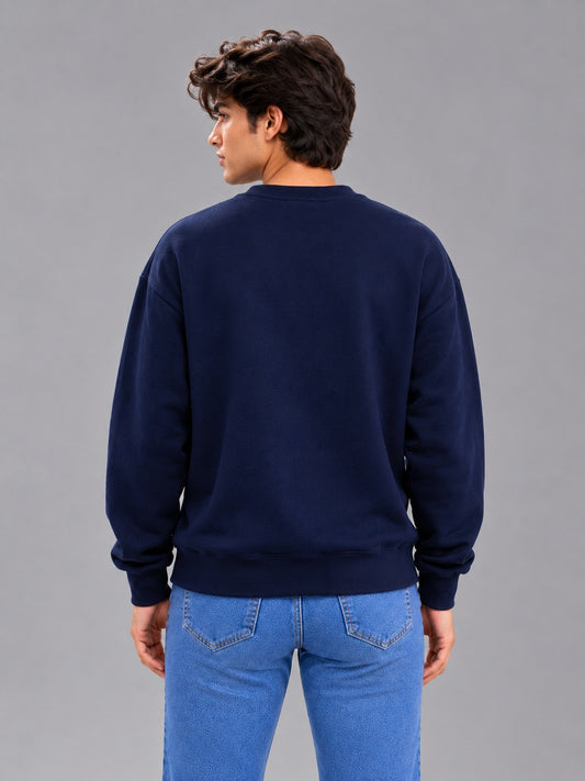 Men’s Solid Navy Oversized Crew Neck Sweatshirt