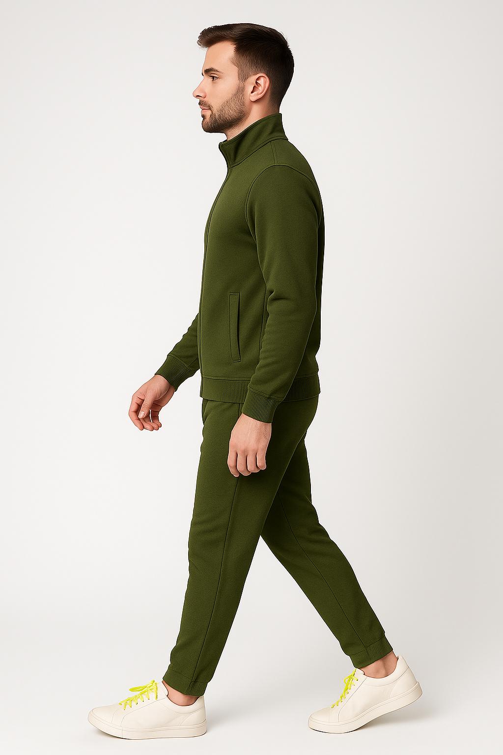 Men’s Stretch Tracksuit Set – Olive Green (NS Lycra)