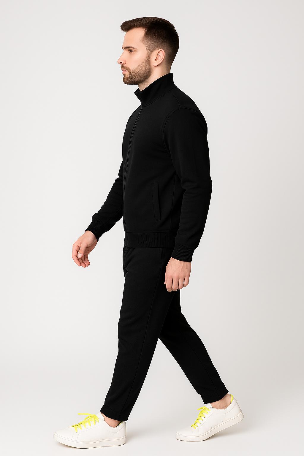 Men’s Stretch Tracksuit Set – Black (NS Lycra)