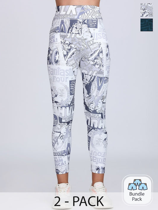 Women Pack of 2 Printed Dry Fit Ankle Length Gym Tights
