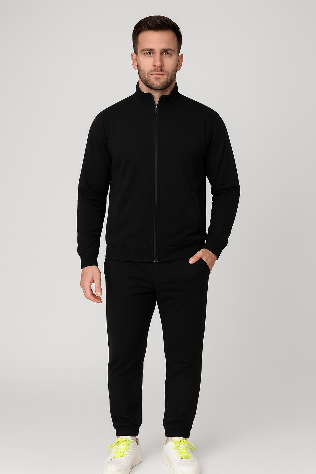 Men’s Stretch Tracksuit Set – Black (NS Lycra)