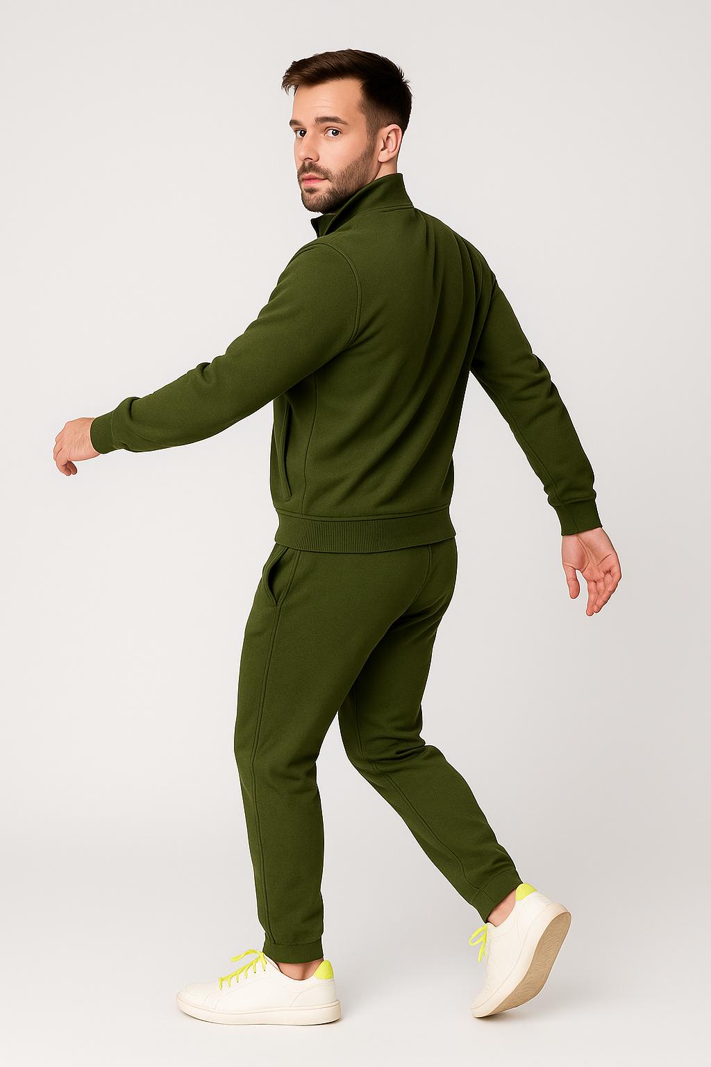 Men’s Stretch Tracksuit Set – Olive Green (NS Lycra)