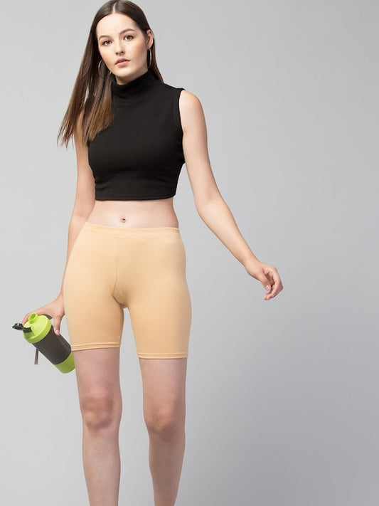 Women Solid Beige  Mid-Rise Short Brief