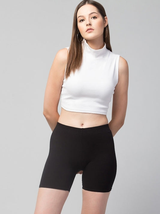 Women Solid Black  Mid-Rise Gym Short Brief