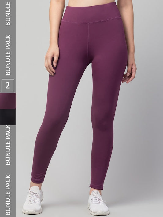 Women Pack Of 2 High-Rise Ankle Length Tights