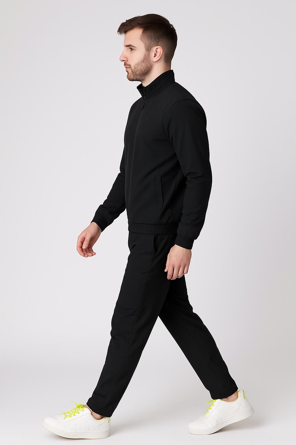 Men’s Stretch Tracksuit Set – Black (NS Lycra)