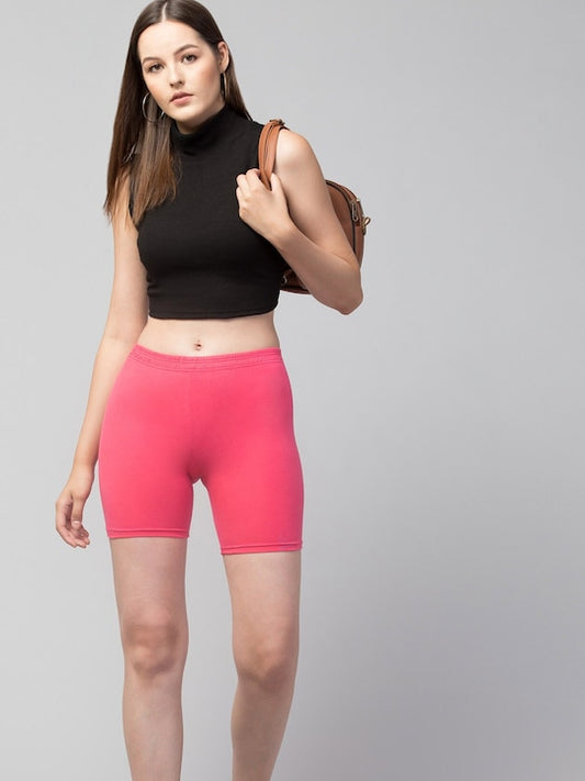 Women Solid Rani pink Mid-Rise Gym Short Brief