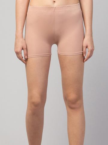 Women Solid Beige Mid-Rise Gym Shorts
