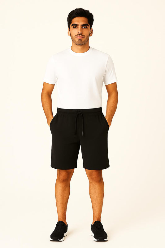 Men Black Cotton Terry Lounge/Workout Shorts