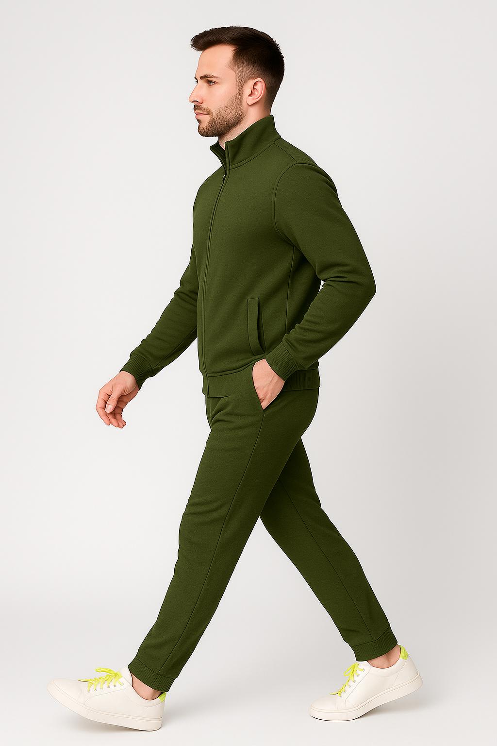 Men’s Stretch Tracksuit Set – Olive Green (NS Lycra)